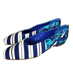 Kenzo Jungle Vintage 90s Mixed Print Blue Round Toe Flats Size US 7.5 or UK 6